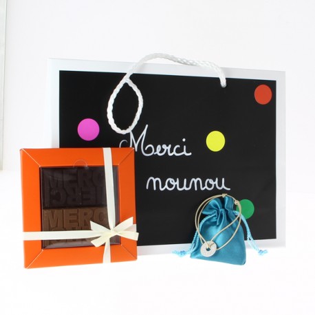Cadeau Duo Chocolat Merci et Bracelet Jeton pour Nounou